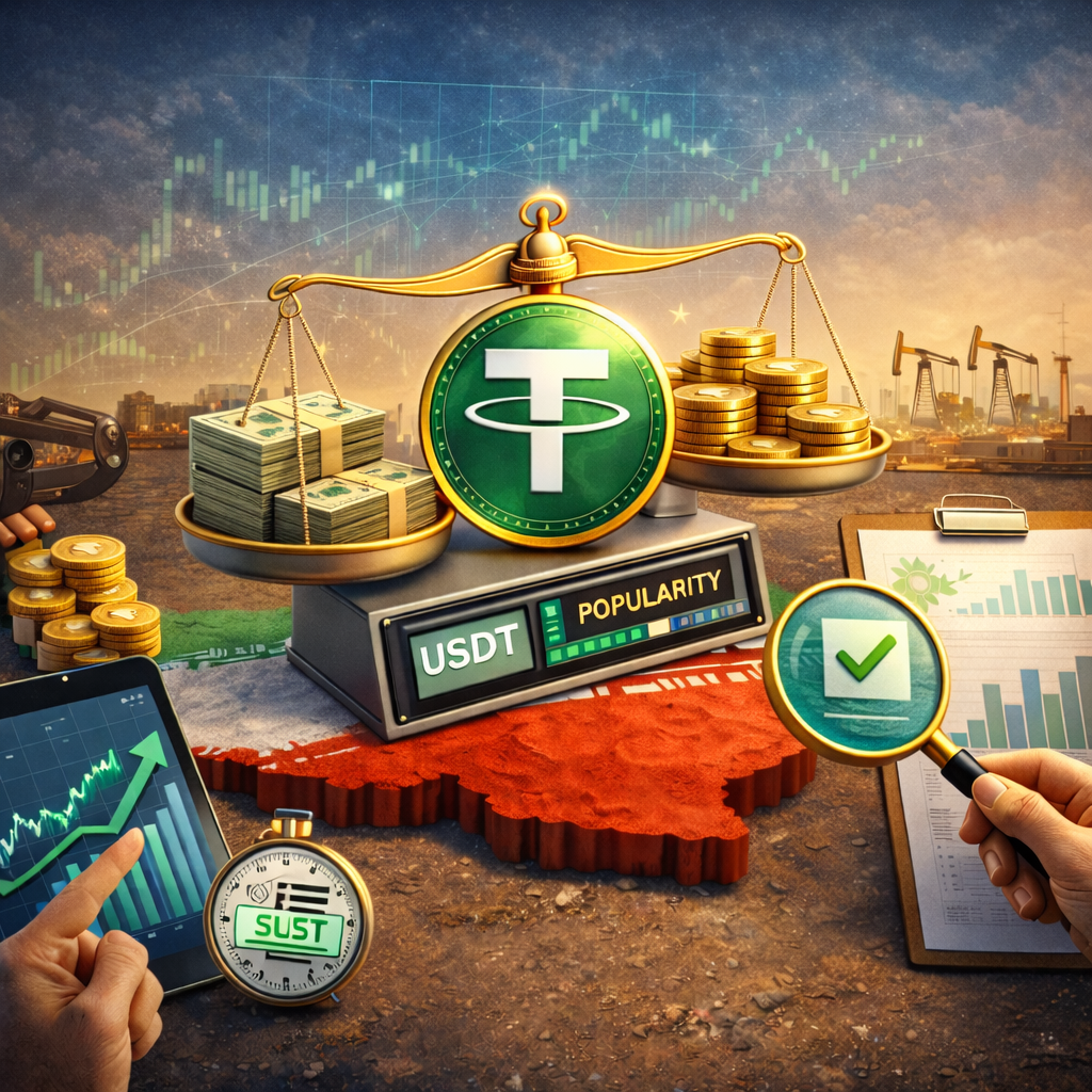 محبوبیت تتر در بازارهای جهانی | تحلیل نقش USDT در اقتصاد دیجیتال سکه تتر در حال سوختن میان نمودار نزولی و نشانههای هشدار، نماد خطرات و انتقادات پیرامون USDT