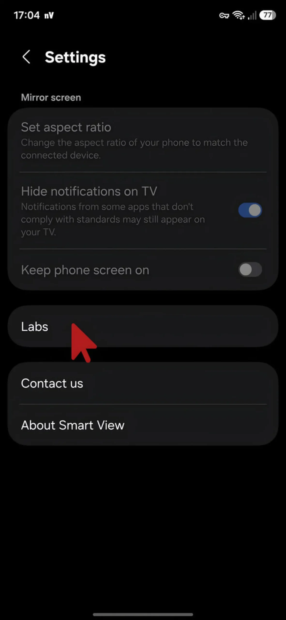 منوی تنظیمات Smart View در گوشی سامسونگ برای اتصال به تلویزیون