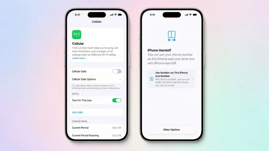 نمای تنظیمات قابلیت iPhone Handoff در دو گوشی آیفون