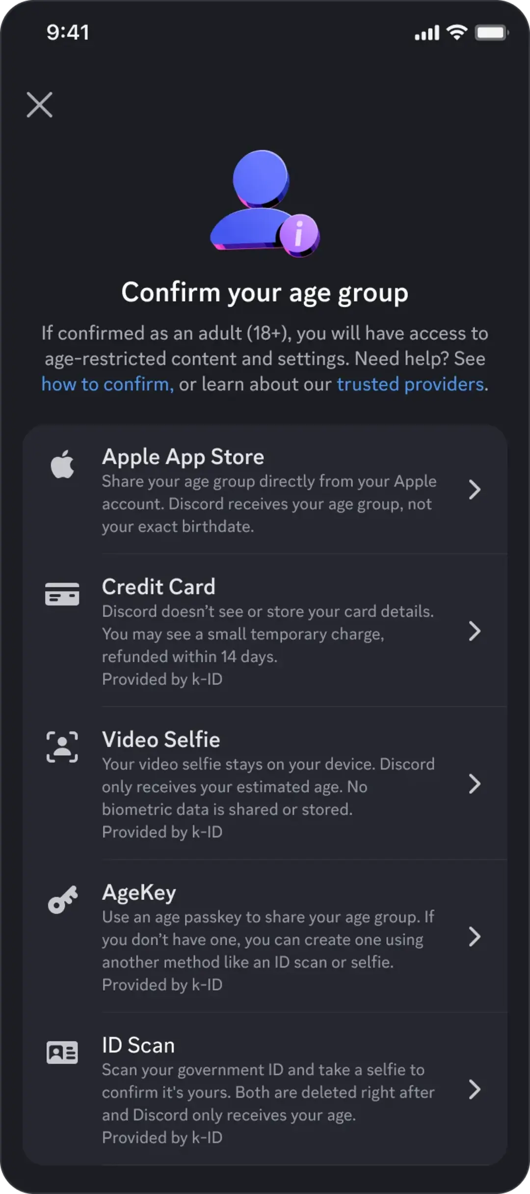 گزینه‌های تأیید سن کاربران در اپلیکیشن دیسکورد (Discord)