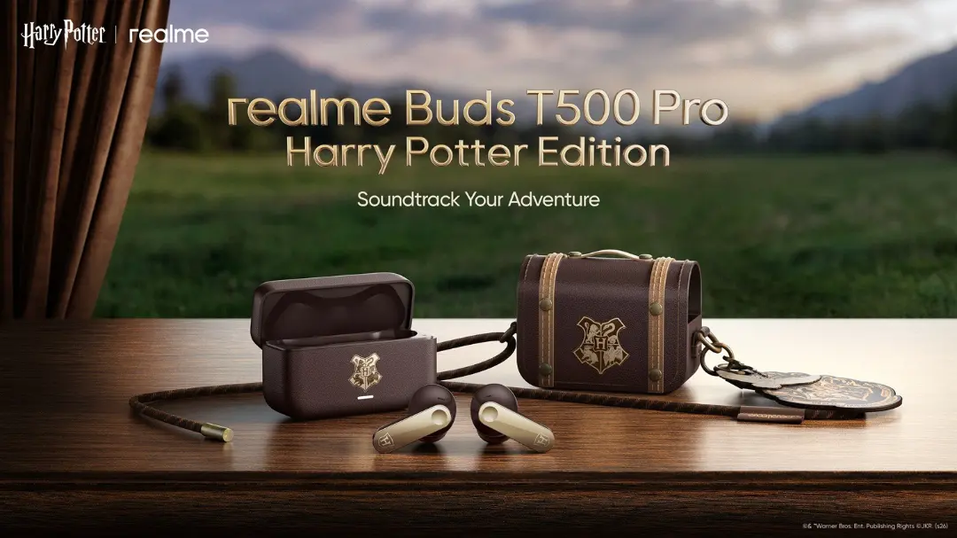 هدفون بی‌سیم ریلمی (realme Buds T500 Pro) با طرح و لوگوی نسخه هری پاتر 
