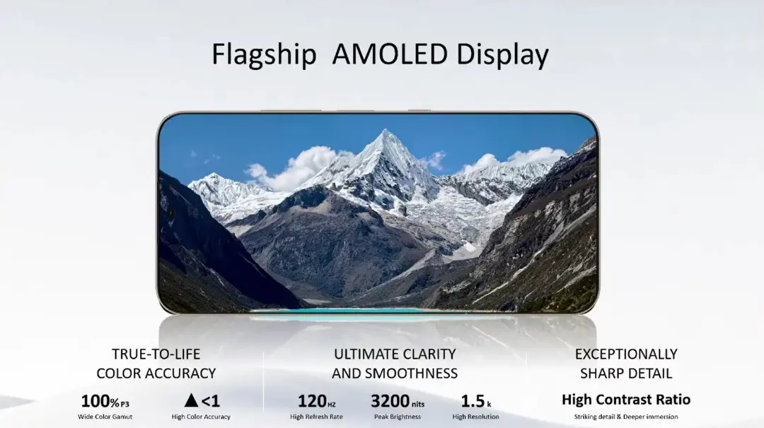 نمایشگر AMOLED گوشی TCL P80 Ultra با تصویر کوه‌های برفی